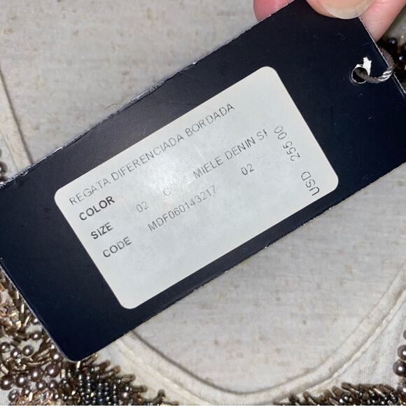 NEW Carlos Miele $255 Beaded Flowy Tank Tunic Dress Cover Up Ivory MEDIUM - Picture 7 of 15